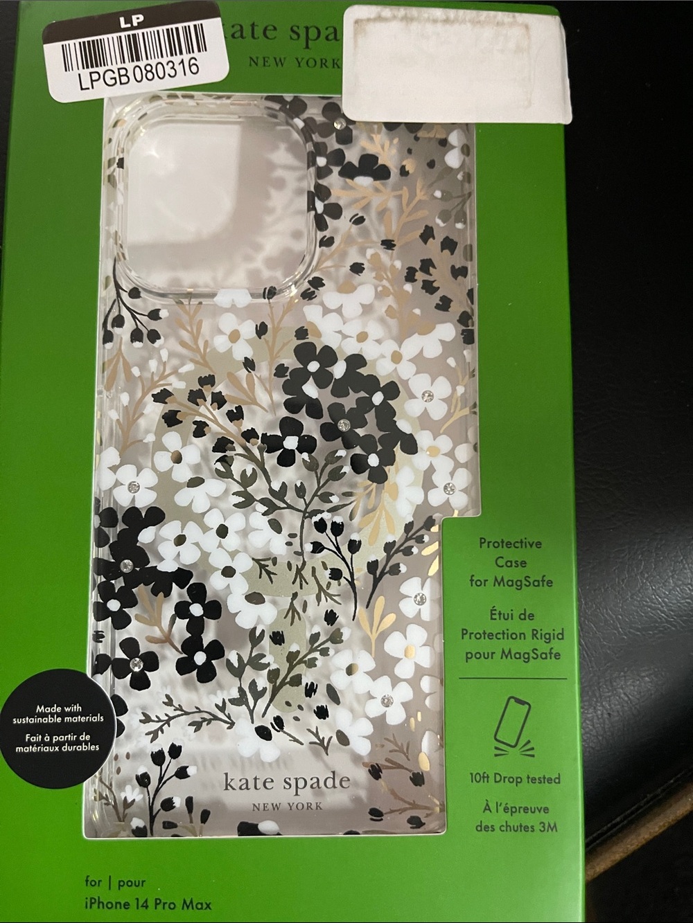 kate spade Floral Clear MagSafe Case for iPhone 14 Pro Max - White, Black & Gold